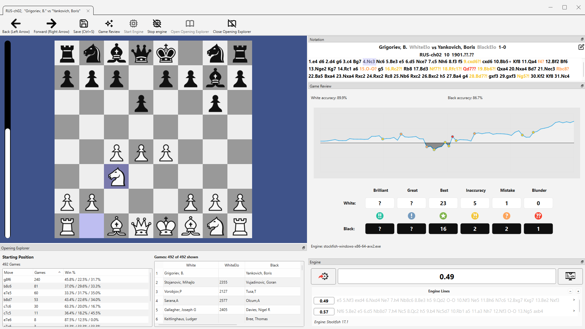 ChessMD game analysis screen